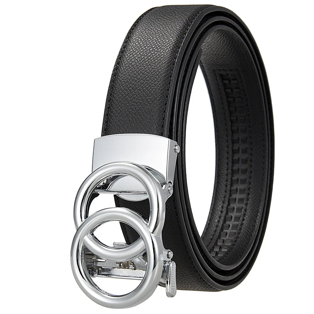 HKM-396179 Men's Automatic Buckle Leather Belt with Zinc Alloy Features