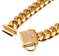 HKM-344979 Stainless Steel Titanium Gold Encryption Chain - 30mm Width, 20-32inch Adjustable Length