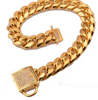 HKM-344979 Stainless Steel Titanium Gold Encryption Chain - 30mm Width, 20-32inch Adjustable Length