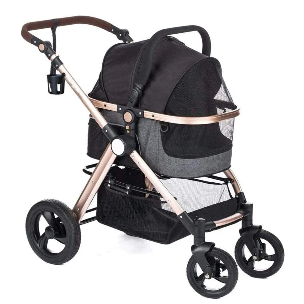 JMT-674826 Luxury Folding Pet Stroller with Removable Canopy and 4 Wheels for Dogs and Cats
