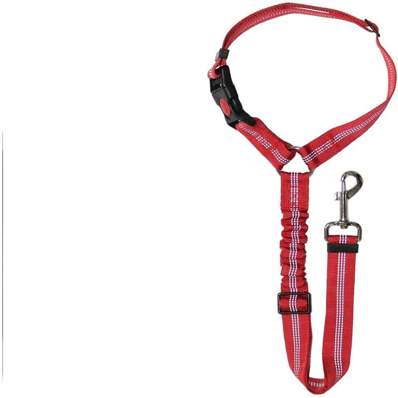 HKM-245843 Adjustable Elastic Dog Safety Seat Belt with Reflective Lines and Zinc Alloy Hook