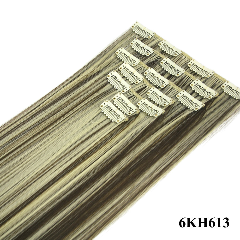 HKM-010579 Seven-Piece Straight Wig - 60cm High Temperature Wire, Suitable for Natural Skin Tones, Dyeable and Heat-Friendly