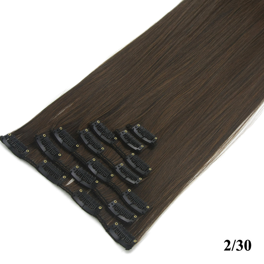 HKM-010579 Seven-Piece Straight Wig - 60cm High Temperature Wire, Suitable for Natural Skin Tones, Dyeable and Heat-Friendly