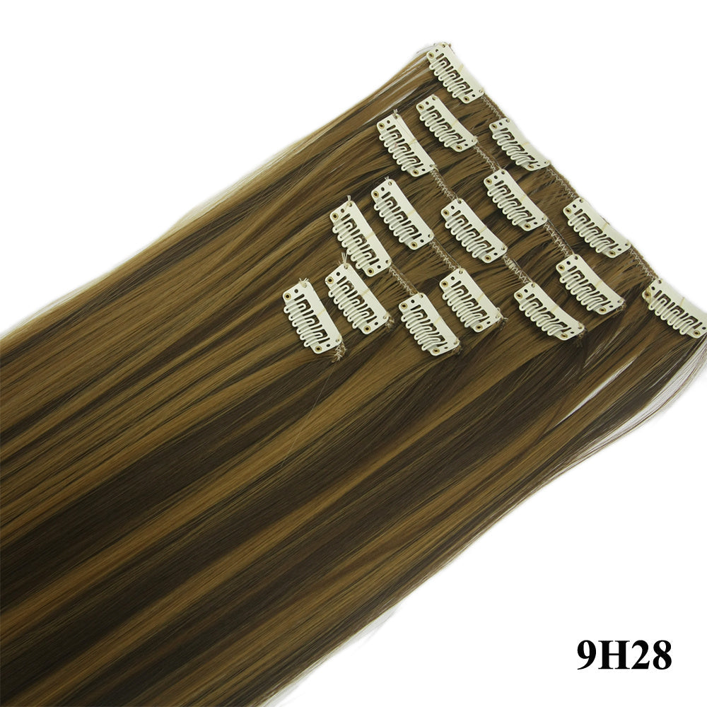 HKM-010579 Seven-Piece Straight Wig - 60cm High Temperature Wire, Suitable for Natural Skin Tones, Dyeable and Heat-Friendly
