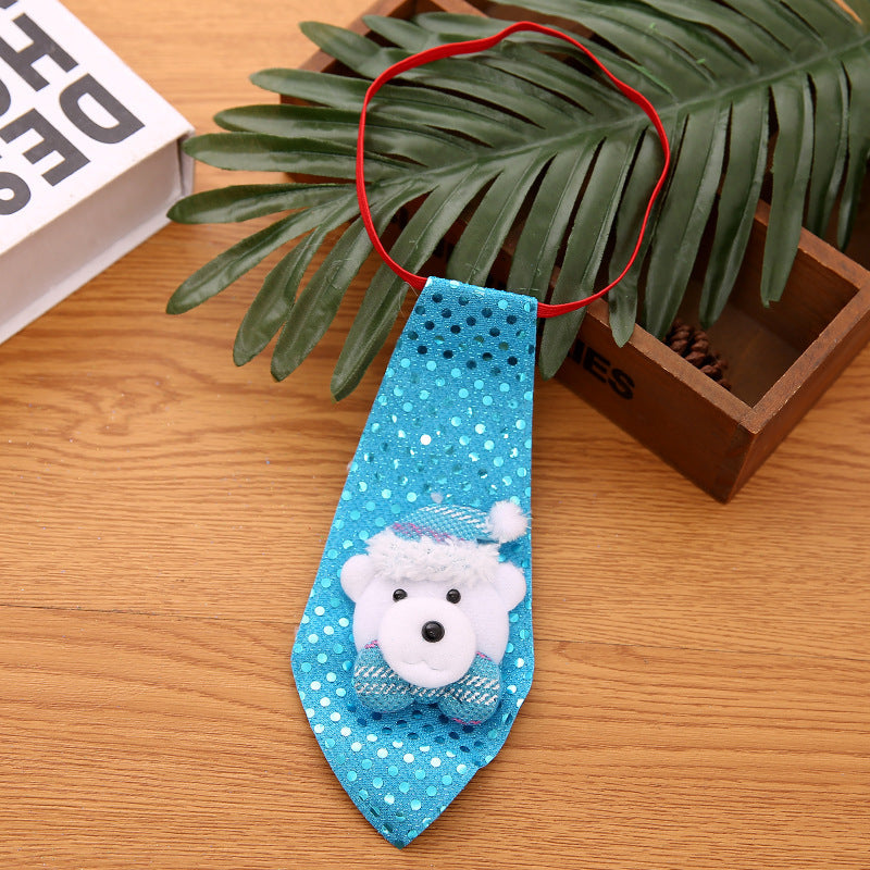 HKM-782163 Christmas Sequin Tie Decorations - Old Man, Snowman, Elk, Bear - 20x8cm - Fun Holiday Accessories