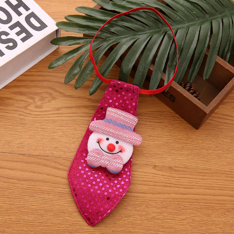 HKM-782163 Christmas Sequin Tie Decorations - Old Man, Snowman, Elk, Bear - 20x8cm - Fun Holiday Accessories