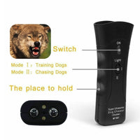 HKM-040787 Ultrasonic Dog Training Device with LED Flashlight - 3-in-1 Anti-Barking Repeller and Training Tool