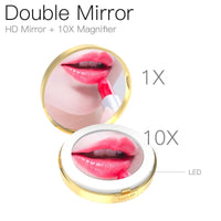 HKM-666579 10x Magnifying Portable Makeup Mirror with Adjustable Lighting and USB Charging