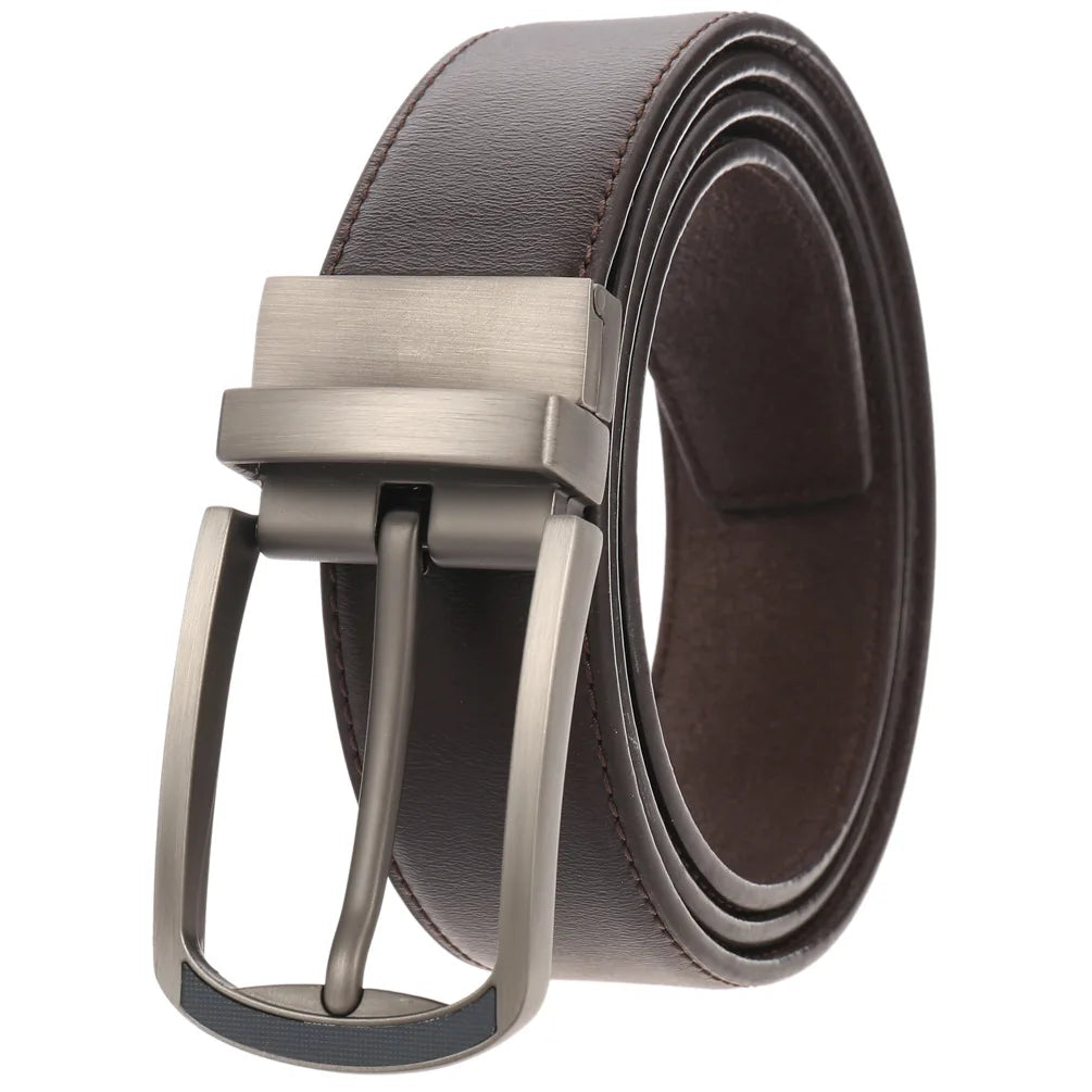 HKM-753171 ZK707-3 Zinc Alloy Pin Buckle Genuine Leather Men's Belt