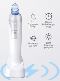 HKM-739219 Electric Blackhead Removal Device with Vacuum Suction - Includes 4 Replaceable Heads, Base Charging, and Instruction Manual