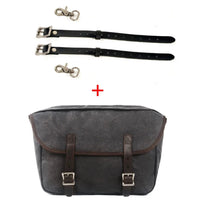HKM-991763 Detachable Waxed Canvas Motorcycle Saddle Bag with Leather Accents and Zip Closure