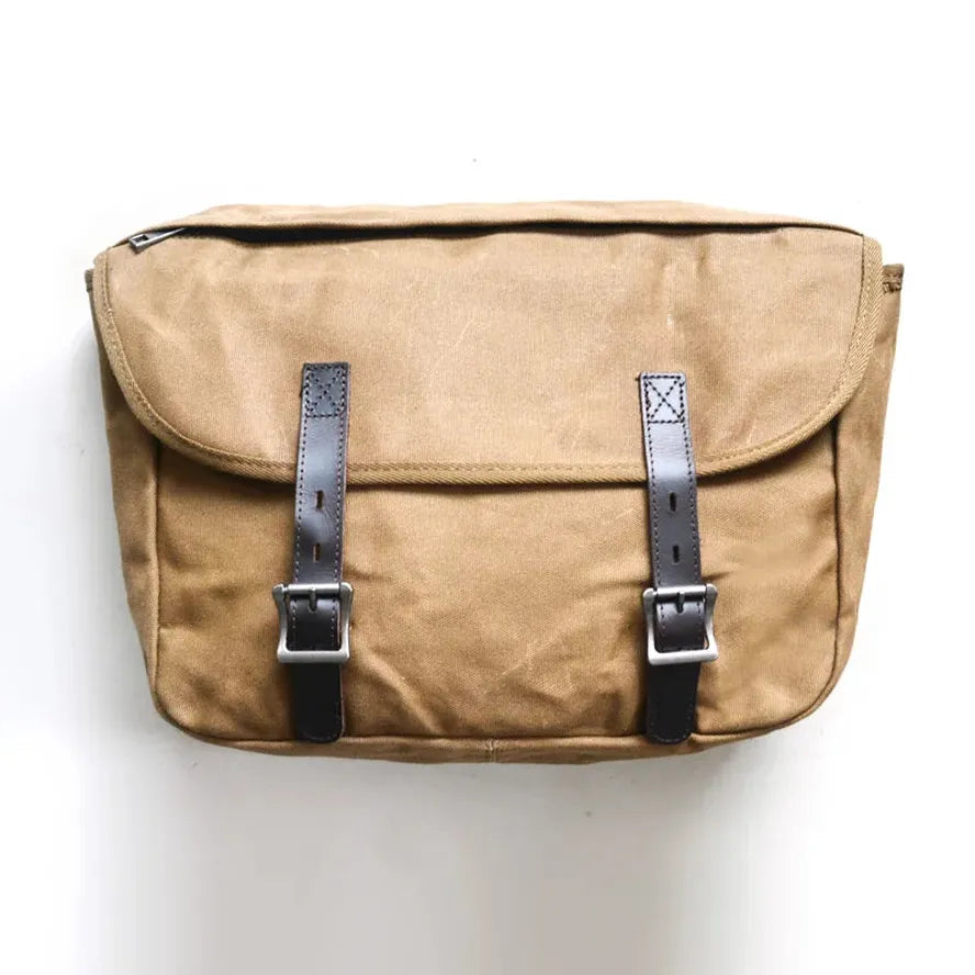 KTX-991763 Detachable Waxed Canvas Motorcycle Saddle Bag with Leather Accents and Zip Closure