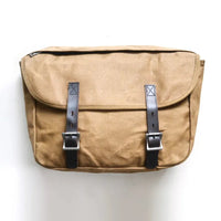 HKM-991763 Detachable Waxed Canvas Motorcycle Saddle Bag with Leather Accents and Zip Closure