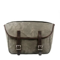 HKM-991763 Detachable Waxed Canvas Motorcycle Saddle Bag with Leather Accents and Zip Closure