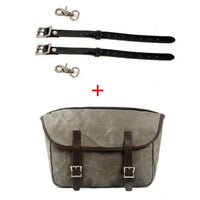 HKM-991763 Detachable Waxed Canvas Motorcycle Saddle Bag with Leather Accents and Zip Closure