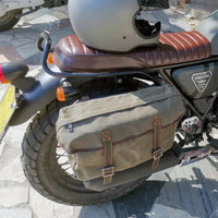 HKM-991763 Detachable Waxed Canvas Motorcycle Saddle Bag with Leather Accents and Zip Closure