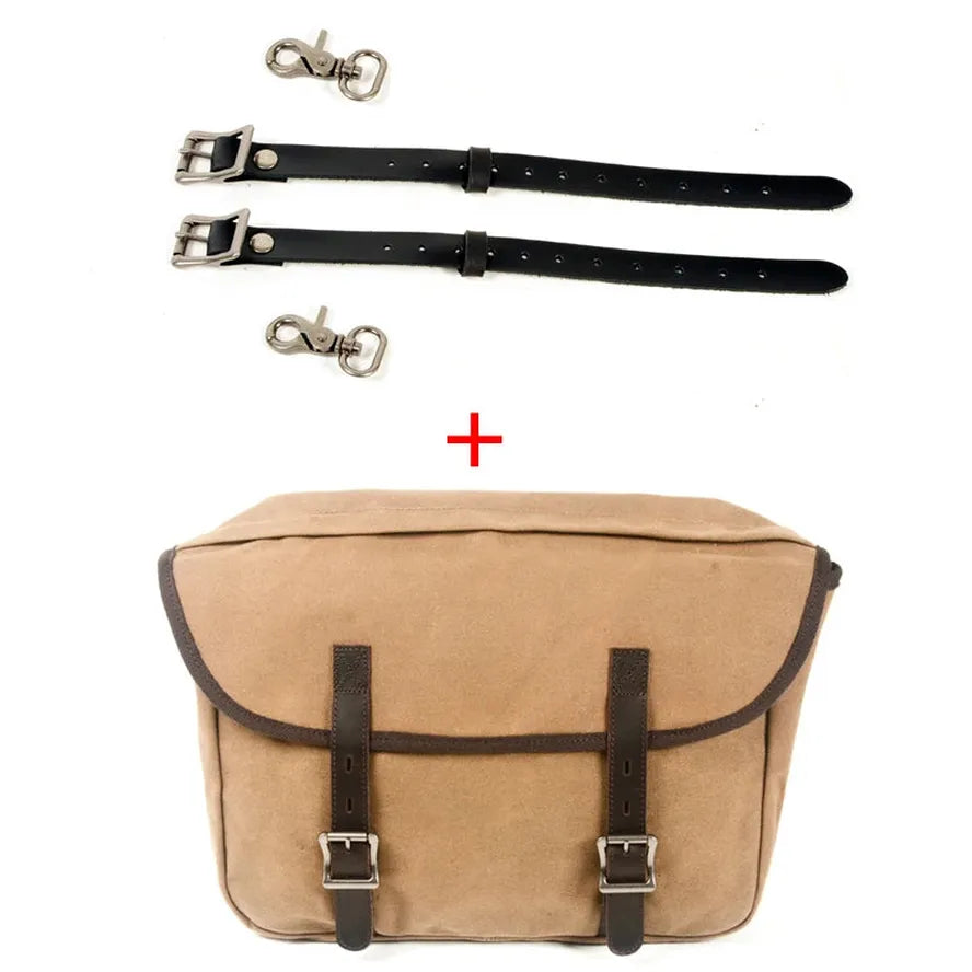 KTX-991763 Detachable Waxed Canvas Motorcycle Saddle Bag with Leather Accents and Zip Closure