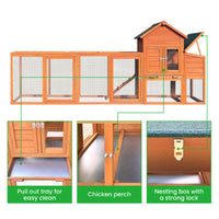 HKM-907411 Outdoor Chicken Coop with Nest Box and Secure Perch, Spacious Wooden Poultry Cage for 2-4 Chickens