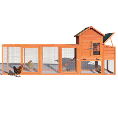 HKM-907411 Outdoor Chicken Coop with Nest Box and Secure Perch, Spacious Wooden Poultry Cage for 2-4 Chickens