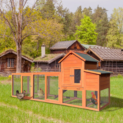 HKM-907411 Outdoor Chicken Coop with Nest Box and Secure Perch, Spacious Wooden Poultry Cage for 2-4 Chickens