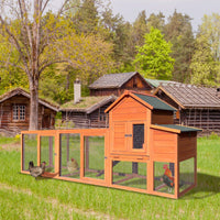 HKM-907411 Outdoor Chicken Coop with Nest Box and Secure Perch, Spacious Wooden Poultry Cage for 2-4 Chickens