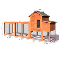 HKM-907411 Outdoor Chicken Coop with Nest Box and Secure Perch, Spacious Wooden Poultry Cage for 2-4 Chickens