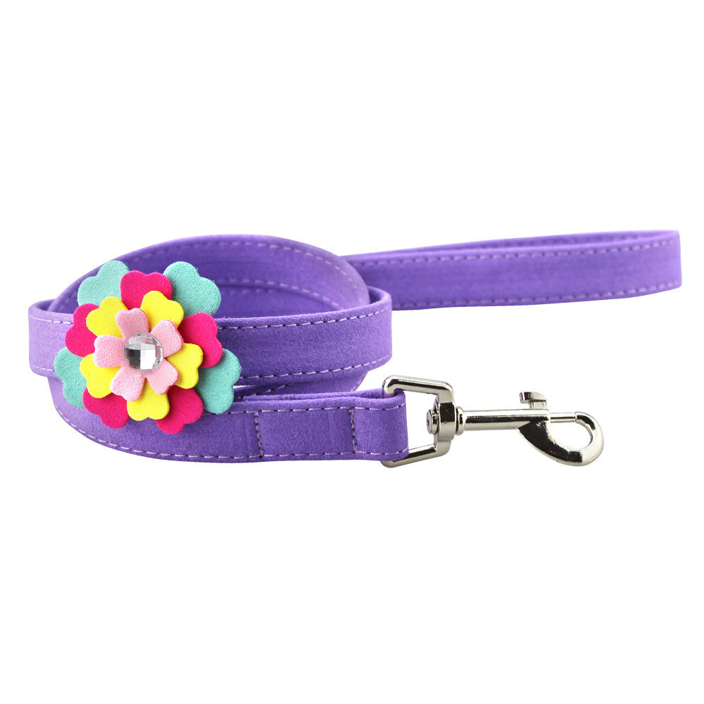 HKM-438163 Velvet Flower Print Pet Chest Harness with Matching Traction Leash