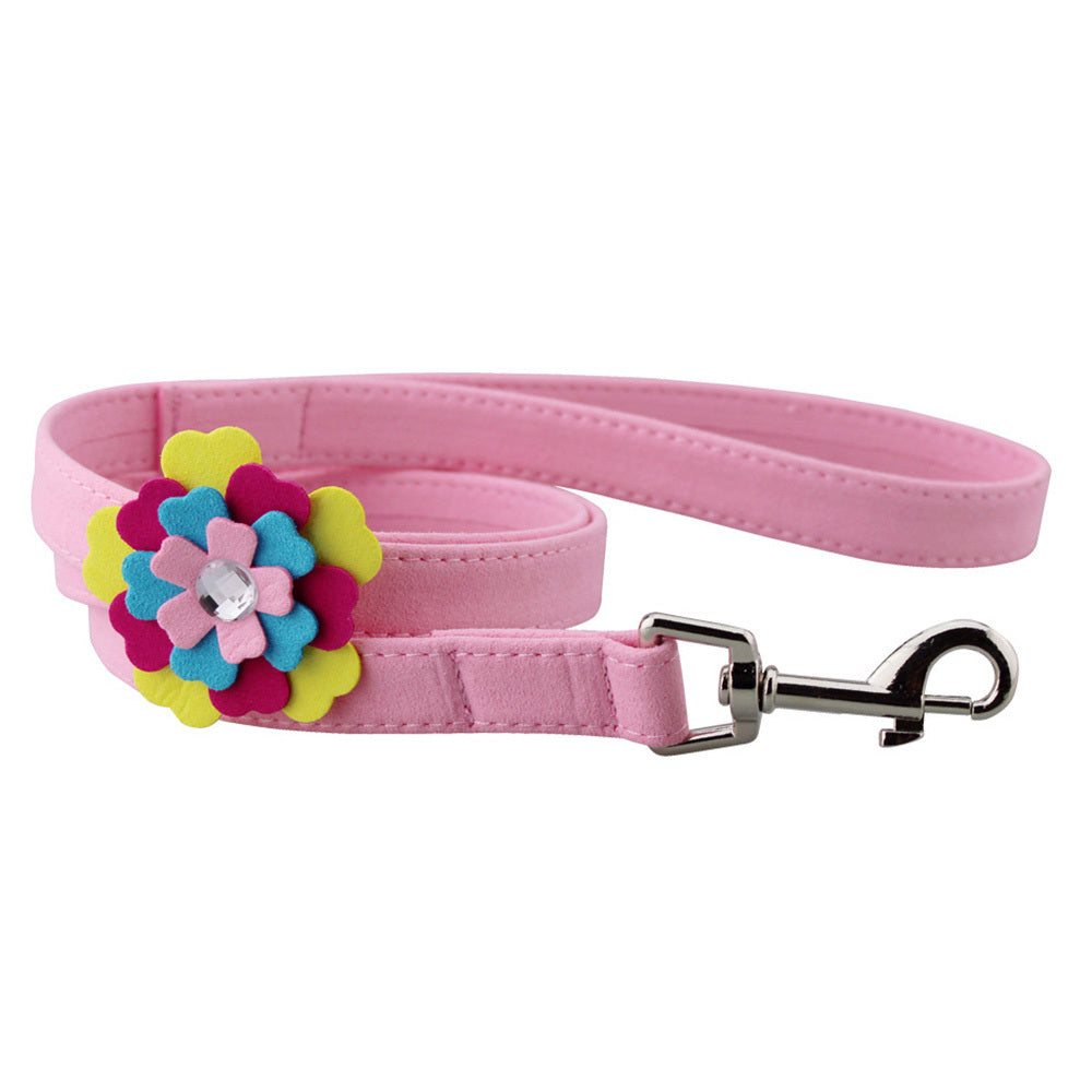 HKM-438163 Velvet Flower Print Pet Chest Harness with Matching Traction Leash