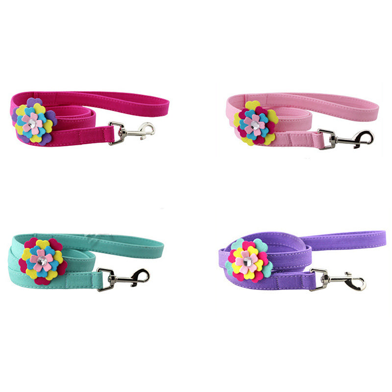 HKM-438163 Velvet Flower Print Pet Chest Harness with Matching Traction Leash