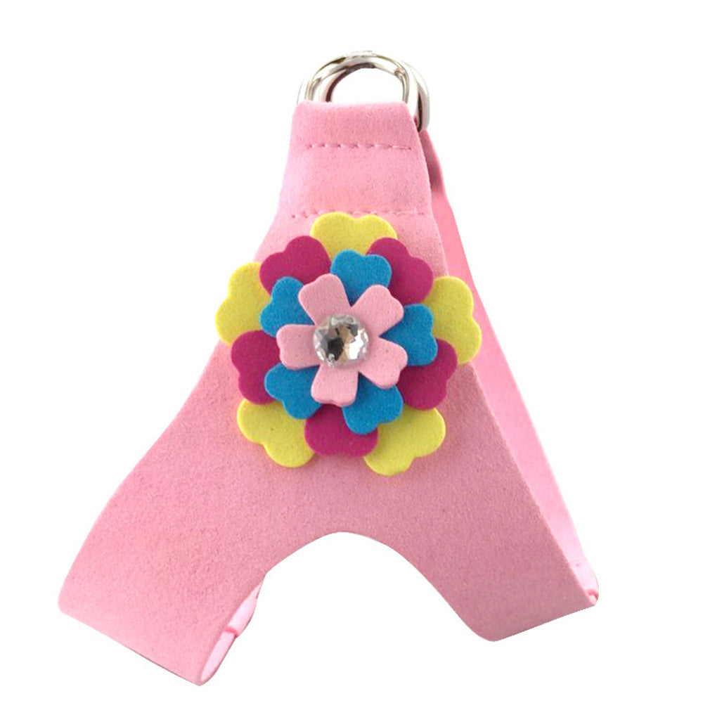 HKM-438163 Velvet Flower Print Pet Chest Harness with Matching Traction Leash