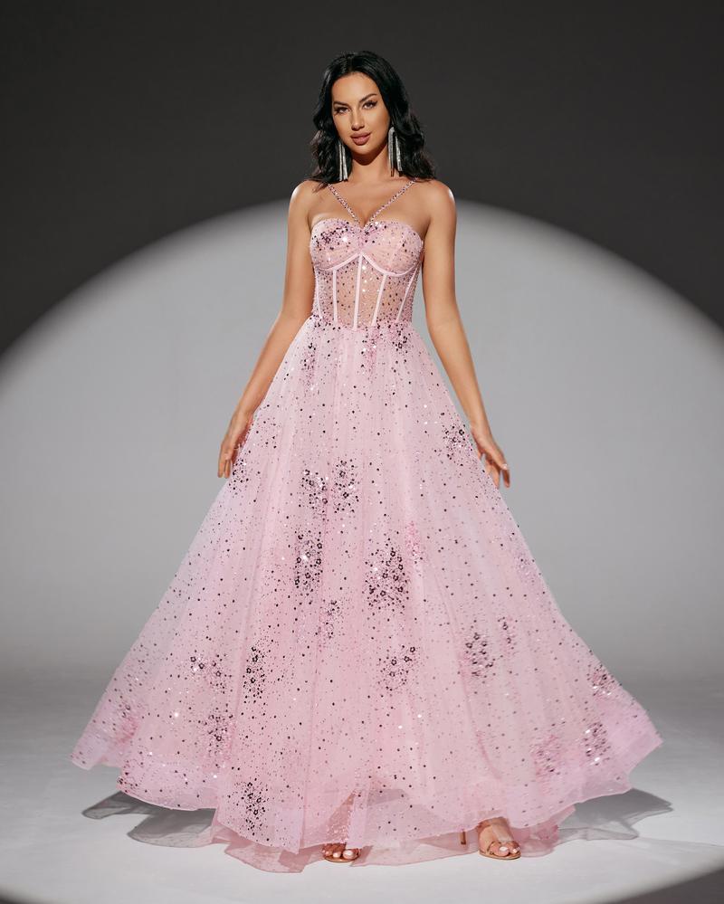 HKM-059283 Elegant Pink Evening Gown for Women - Style EZ25196