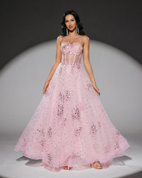 HKM-059283 Elegant Pink Evening Gown for Women - Style EZ25196