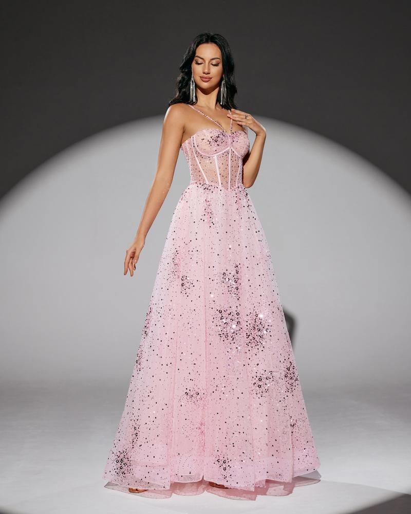 HKM-059283 Elegant Pink Evening Gown for Women - Style EZ25196