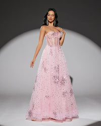 HKM-059283 Elegant Pink Evening Gown for Women - Style EZ25196