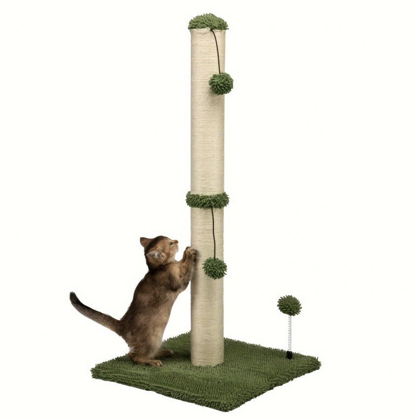 HKM-298323 Extra Thick Indoor Cat Scratching Post with Durable Fiberboard and Hanging Ball Toy for Safe Play and Relaxation