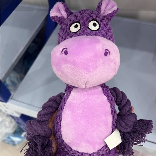 HKM-072275 Interactive Plush Hippo Tug Toy for Dogs - Cotton Rope Training Accessory