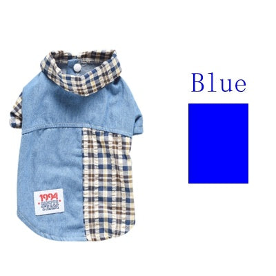 HKM-035091 Summer Plaid Cotton Dog Shirt in Blue and Red for Pets