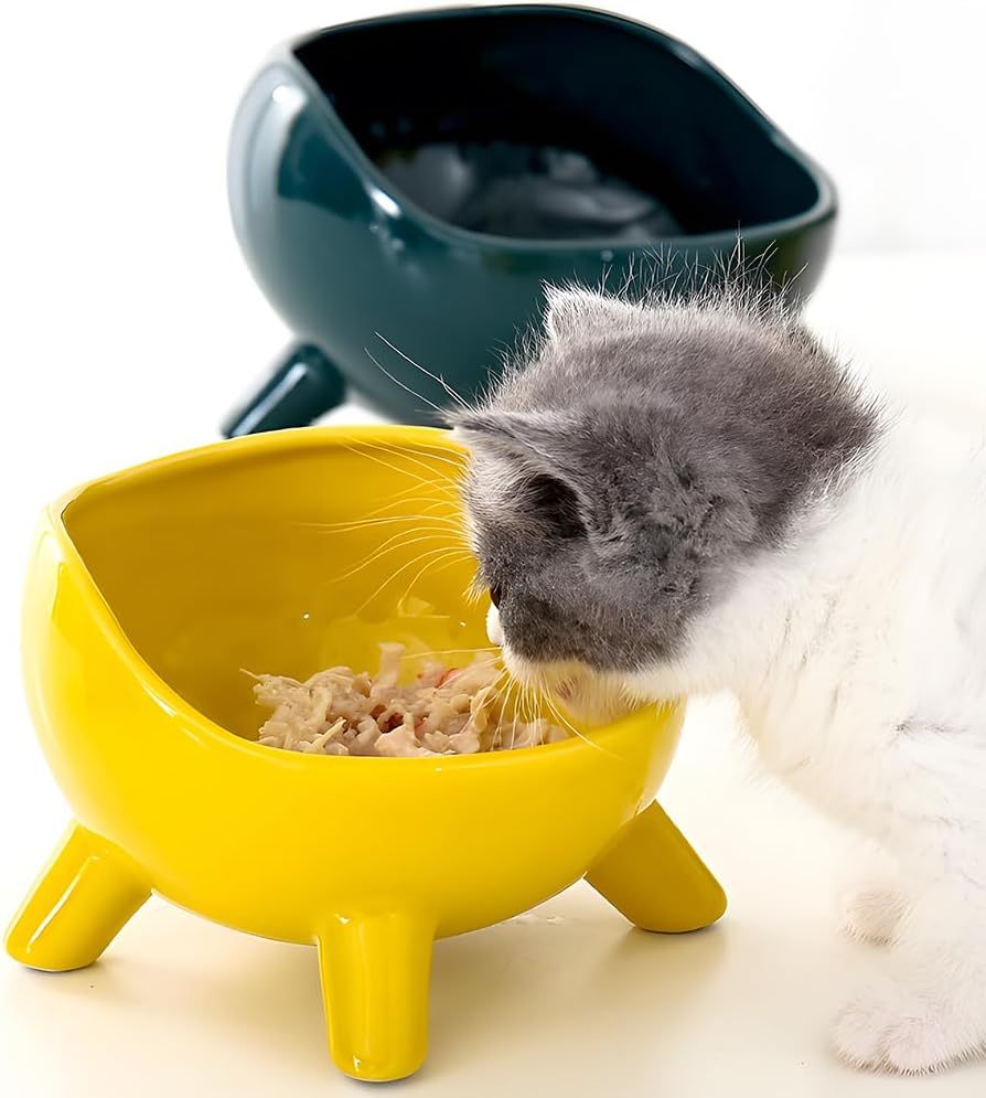 HKM-399123 Elevated Ceramic Cat and Small Dog Food Bowl with Four-Legged Design for Stability and Comfort
