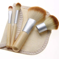 HKM-183123 Bamboo Handle Makeup Brush Set – 4 Rayon Brushes, 16cm Length, Wood Color