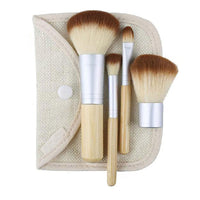 HKM-183123 Bamboo Handle Makeup Brush Set – 4 Rayon Brushes, 16cm Length, Wood Color