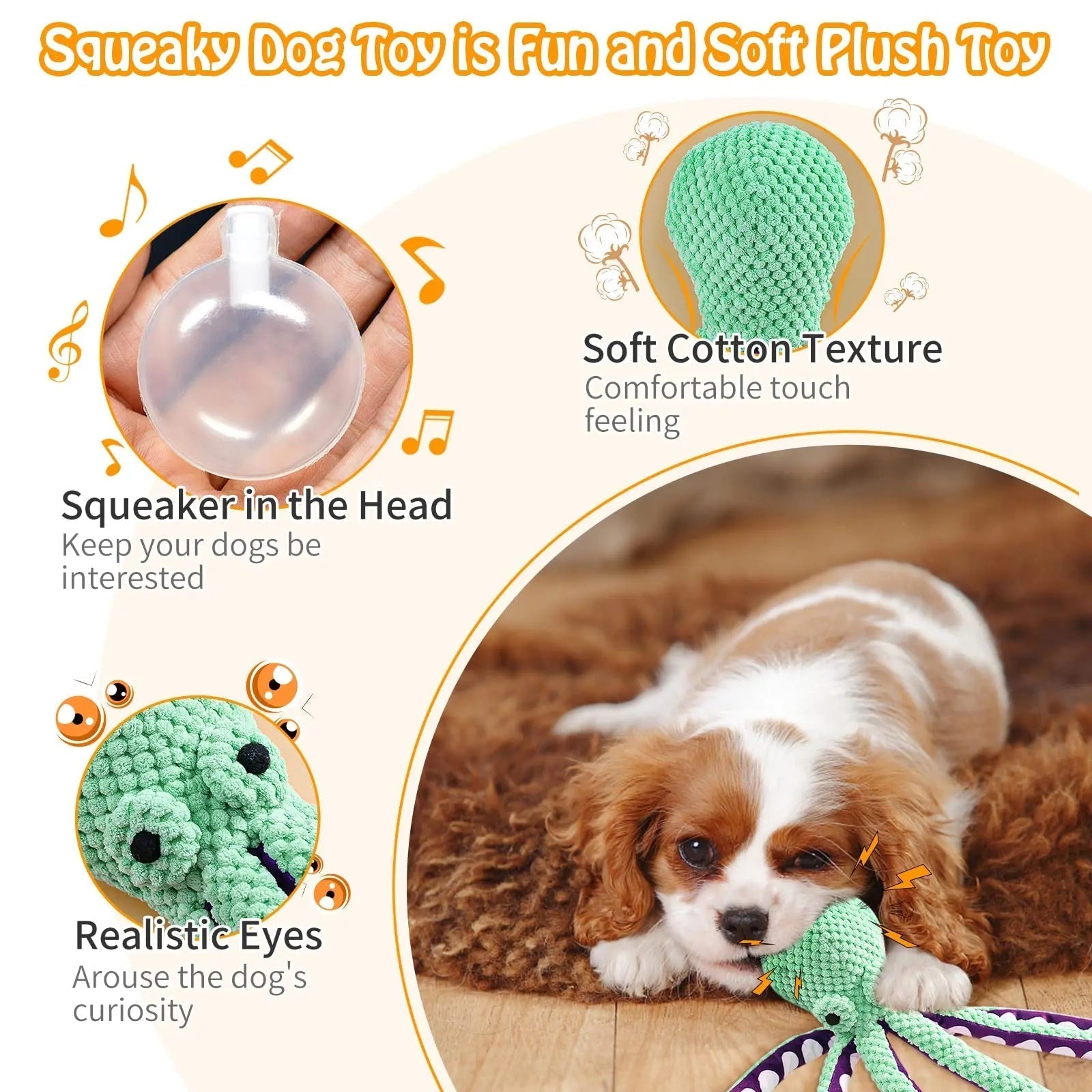HKM-365203 Interactive Plush Octopus Chew Toy for Dogs - Voice-Activated, Bite-Resistant, Teeth Cleaning, Engage & Relieve Boredom