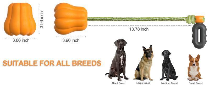 HKM-185235 Durable Pumpkin-Shaped Dog Fetch Toy with Rope for Medium to Large Dogs - Interactive Tug of War and Teeth Cleaning Toy