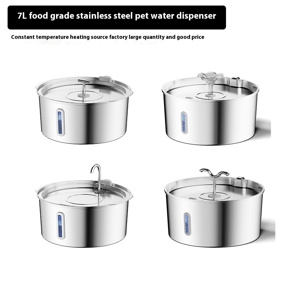 HKM-671123 7L Stainless Steel Automatic Pet Water Dispenser with Heating for Dogs and Cats