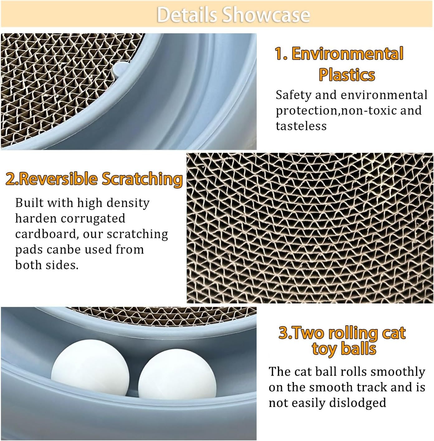 HKM-216851 Interactive Cat Scratching Board with Ball Track and Reversible Scratching Pad for Indoor Cats