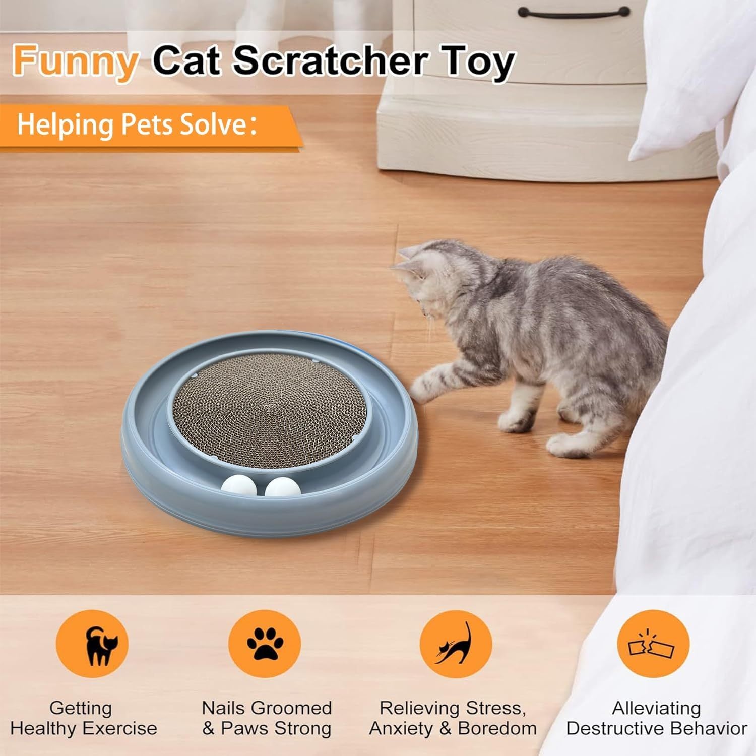 HKM-216851 Interactive Cat Scratching Board with Ball Track and Reversible Scratching Pad for Indoor Cats