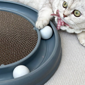 HKM-216851 Interactive Cat Scratching Board with Ball Track and Reversible Scratching Pad for Indoor Cats