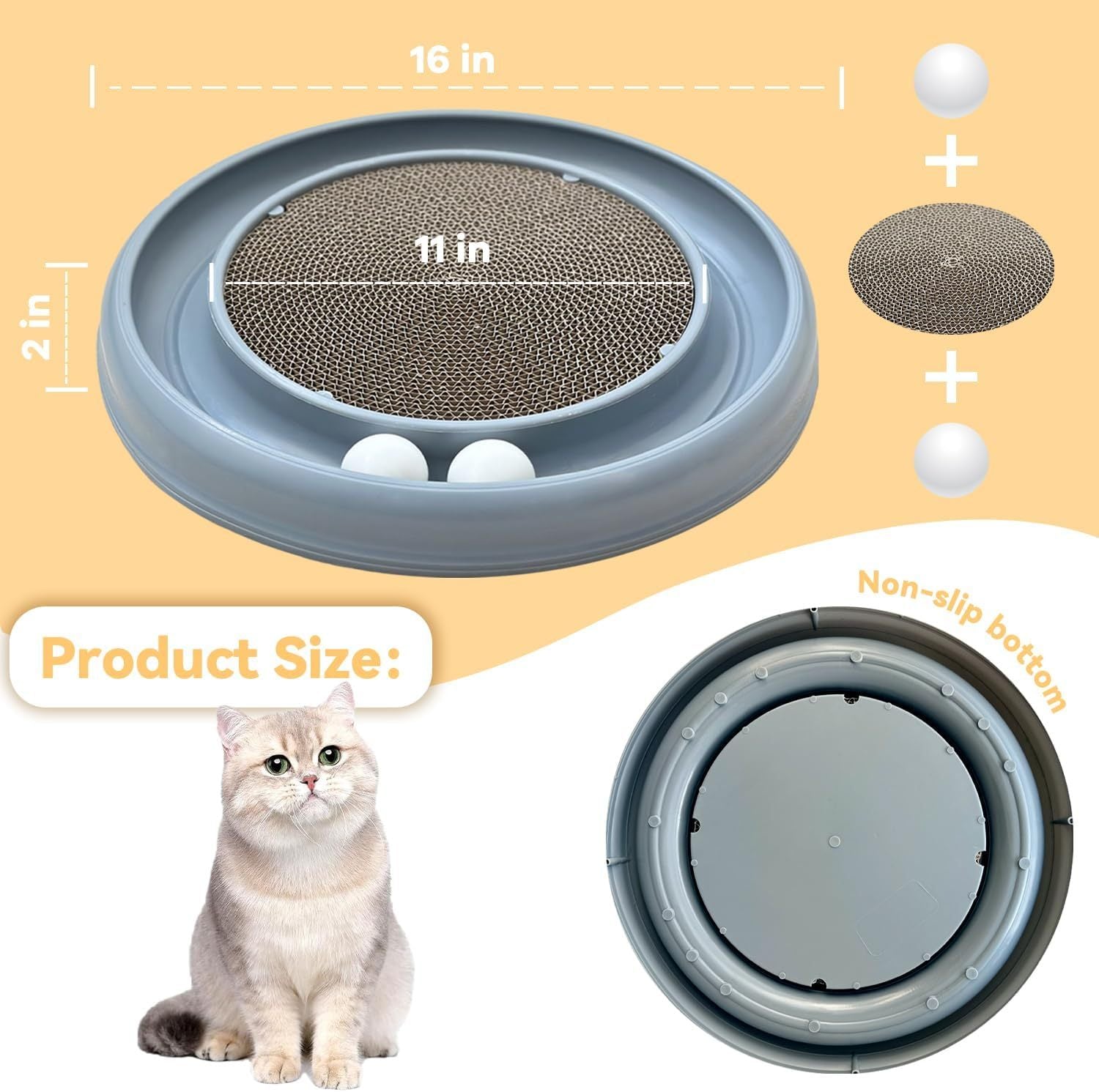 HKM-216851 Interactive Cat Scratching Board with Ball Track and Reversible Scratching Pad for Indoor Cats