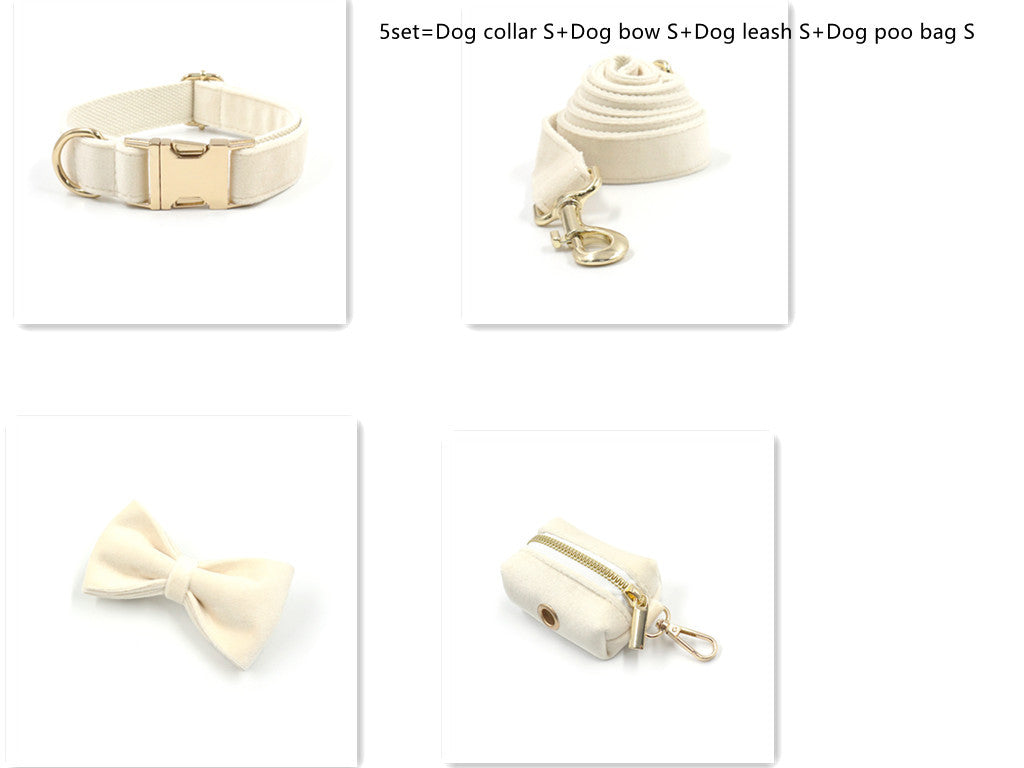 HKM-989459 Pink Velvet Pet Collar and Leash Set with Bowknot and Poo Bag, Multiple Sizes Available