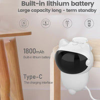 HKM-215699 Automatic Smart Cat Laser Toy with Random Movements for Cats and Dogs - White ABS Construction, Rechargeable 1800mAh Battery
