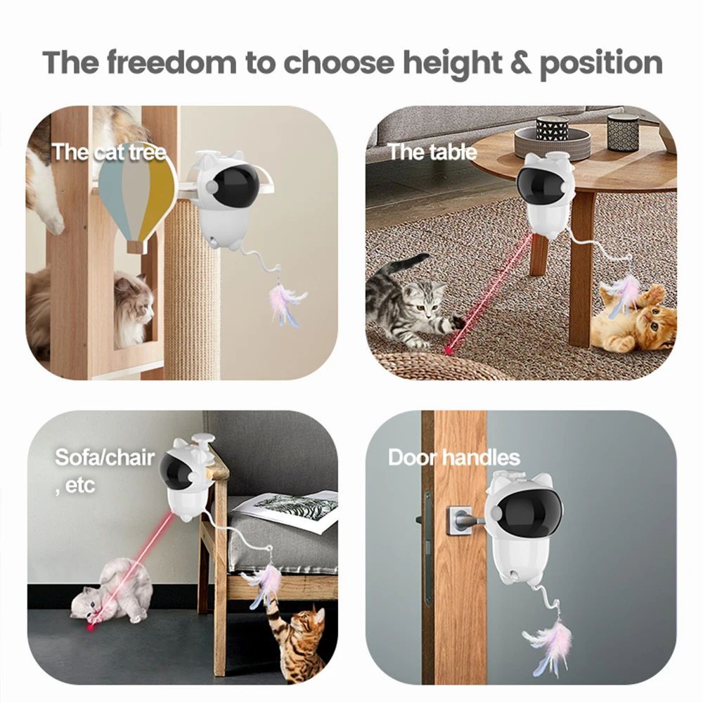 HKM-215699 Automatic Smart Cat Laser Toy with Random Movements for Cats and Dogs - White ABS Construction, Rechargeable 1800mAh Battery